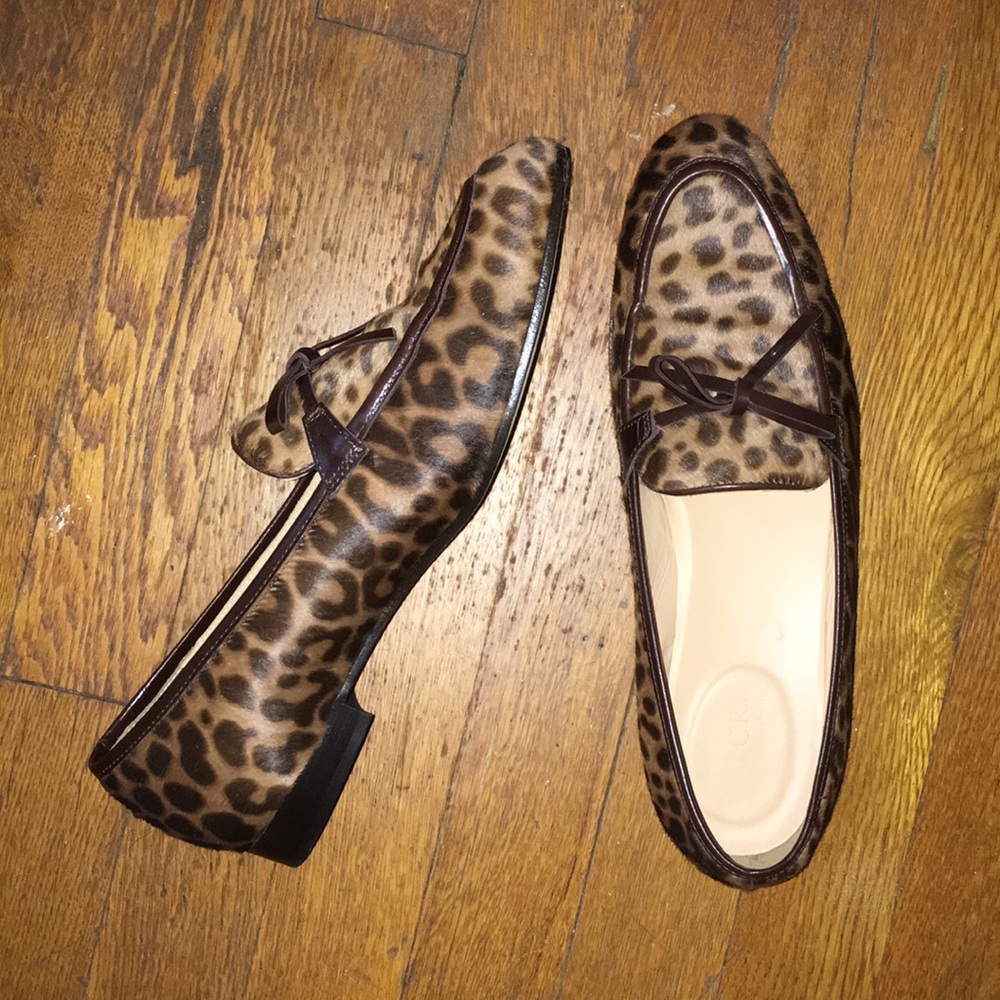 J.Crew Size 8.5 Calf Hair Leopard Loafers